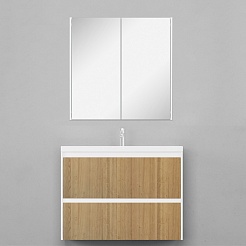 Velvex Тумба с раковиной подвесная Klaufs 100 белая/дерево, 2 ящика – фотография-7