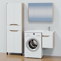 СанТа Мебель для ванной под стиральную машину Сатурн 100 R подвесная белая/дуб австрийский – фотография-2