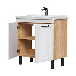 Equil Тумба под раковину Lago 80 2 ящика напольная белая/дерево – фотография-2