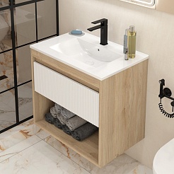 Teymi Тумба с раковиной Vitra 70 Волна подвесная дуб/белый – фотография-4