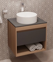 Teymi Тумба с раковиной Ritta 55 дуб эврика/графит матовый подвесная T60523 раковина T50106 – фотография-1