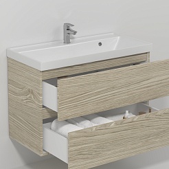 Водолей Мебель для ванной Best 100 подвесная ореховый дубослив светлый – фотография-4