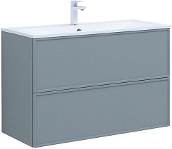 Aquanet Тумба с раковиной Арт 100 подвесная мисти грин матовая – фотография-1