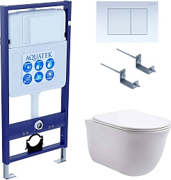 Aquatek Унитаз подвесной Классик AQ1112-00 в комплекте с инсталляцией Standard INS-0000012 с клавишей смыва Кнопка KDI-0000009 белая и крепления KKI-0000002 – фотография-1