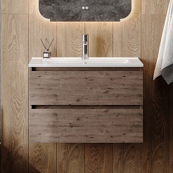 Teymi Тумба с раковиной Laina 75 подвесная дуб темный – фотография-3