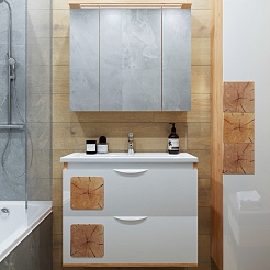 Бриклаер Мебель для ванной Форест 80 Mario подвесная белый/дуб золотой – фотография-1