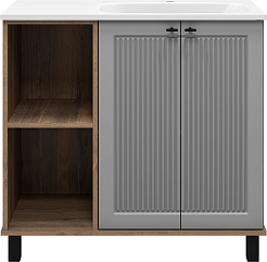 Brevita Тумба с раковиной Lumus 90 R с подсветкой серая/дуб галифакс олово – фотография-5