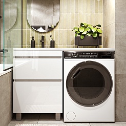 Vivon Тумба с раковиной под стиральную машину Harper 120L напольная белый глянец – фотография-1