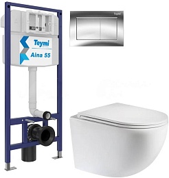 Teymi Унитаз подвесной Lina S T40102 с инсталляцией Aina 1220067 с кнопкой Aina T70012CH – фотография-1