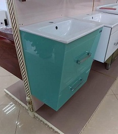 Misty Тумба с раковиной Джулия QVATRO 90 подвесная конус голубая – фотография-6