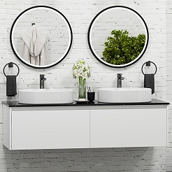 Misty Мебель для ванной Виста 150 подвесная белая матовая с черной столешницей – фотография-1