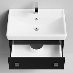 Водолей Тумба с раковиной Квадро 70 подвесная черная – фотография-4