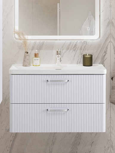 BelBagno Тумба с раковиной Due 80 подвесная Белый металлик ручки Хром полированный – картинка-13