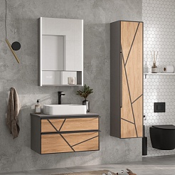 Equil Шкаф пенал Ferro 36 R подвесной лен антрацит/дуб мадера – фотография-3