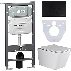 Ceramicanova Подвесной унитаз Metric Rimless с шумоизоляционной панелью CN1000 с системой инсталляции Envision кнопка Round чёрный матовый – фотография-1