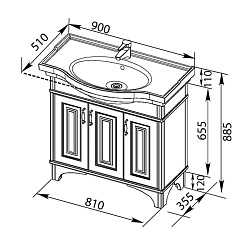 Aquanet Тумба с раковиной Валенса 90 белый краколет/золото (182657) – фотография-8