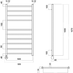 Domoterm Полотенцесушитель электрический Квадро П10 500x1000 EL хром – фотография-3