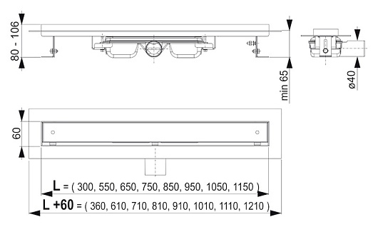 Alcaplast Душевой лоток "APZ107-Floor Low" с решеткой и опорами – картинка-5