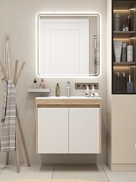 Teymi Тумба с раковиной Netta 75 Волна подвесная дуб/белый – фотография-11