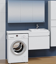 СанТа Мебель для ванной под стиральную машину Марс 130 R 1 ящик подвесная белая – фотография-1