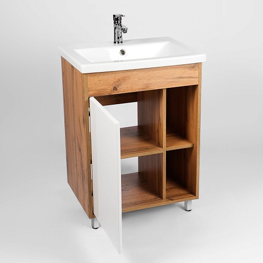 Viant Тумба под раковину Бостон 60 белая/дуб вотан – фотография-4