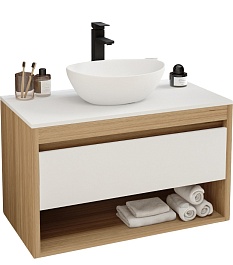 Teymi Тумба с раковиной Ritta 85 дуб эврика/белый матовый T60531 раковина T50505 – фотография-1