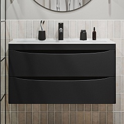 Vivon Тумба с раковиной Ostin 90 подвесная черная матовая – фотография-1