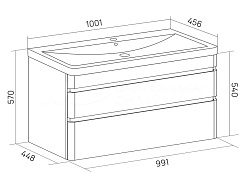 Equil Тумба под раковину Eltoro 100 2 ящика подвесная черный софт – фотография-4