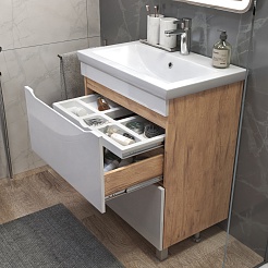 Vigo Тумба под раковину Grani 70 напольная белая/дуб золотой – фотография-5