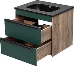 Brevita Тумба под раковину Greenwood 60 подвесная зеленая матовая/дуб галифакс олово – фотография-4