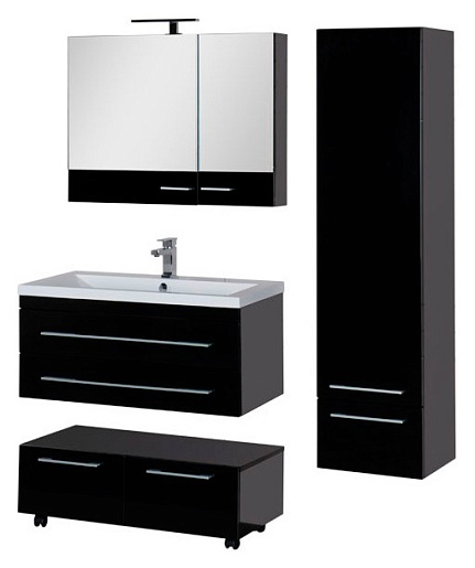 Aquanet Зеркальный шкаф "Нота 90" камерино черный – картинка-5