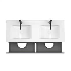 Зов Тумба с раковиной Дион 120 подвесная матовый графит/дуб – фотография-3