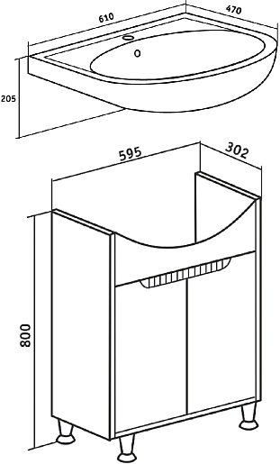 Runo Тумба с раковиной Эко 60 белая матовая/железный камень – картинка-5