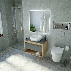 Teymi Тумба с раковиной Ritta 75 дуб эврика/графит матовый подвесная T60525 раковина T50207 – фотография-11