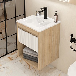 Teymi Тумба с раковиной Vitra 50 Волна подвесная дуб/белый – фотография-4