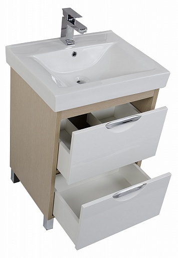 Aquanet Тумба с раковиной "Гретта 60" 2 ящика светлый дуб (171556) – картинка-7