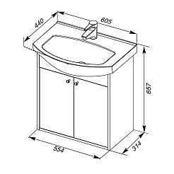 Aquanet Тумба с раковиной "Грейс 60" дверцы, дуб кантенбери – фотография-4
