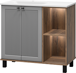 Brevita Мебель для ванной Lumus 90 L с подсветкой серая/дуб галифакс олово – фотография-9