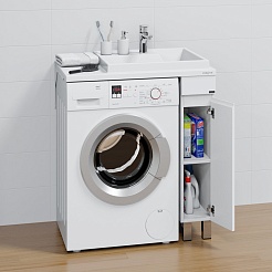 СанТа Тумба с раковиной под стиральную машину Марс 80 R белая/светлое дерево – фотография-4