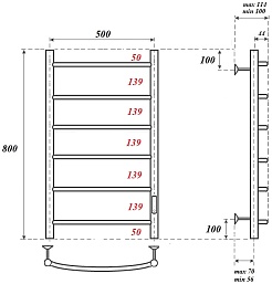 Point Полотенцесушитель электрический Афина П6 500x800 PN04858B черный – фотография-3