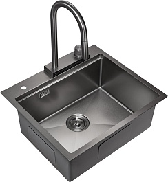 Milacio Мойка кухонная Denia 57 Steel со смесителем вороненая сталь – фотография-2