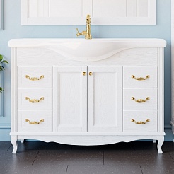 ValenHouse Тумба с раковиной Эллина 120 белая, фурнитура золото – фотография-1