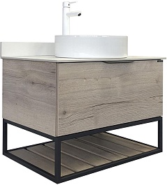 Comforty Тумба с раковиной Порто 75 9110 подвесная дуб дымчатый/серый графит – фотография-1