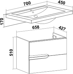 Runo Мебель для ванной Стокгольм 70 подвесная белая – фотография-11