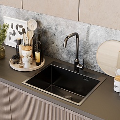 Mixline Мойка настольный монтаж 60/50 (3,0) выпуск 3 1/2 чёрный графит – фотография-5