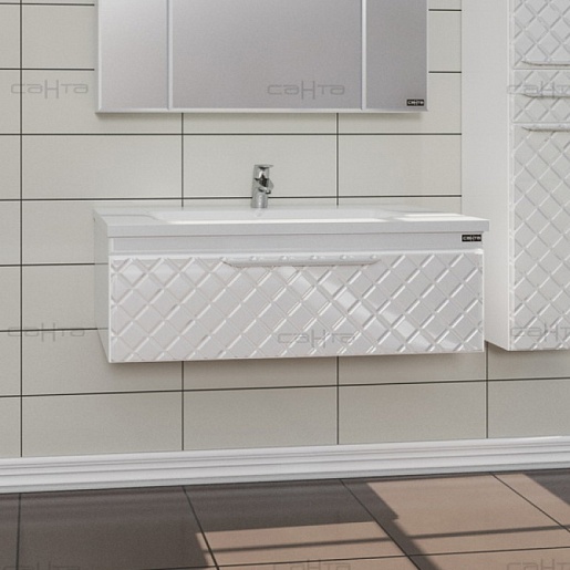 СанТа Мебель для ванной Калипсо 100 подвесная, зеркало-шкаф, свет – фотография-2