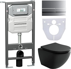 Ceramicanova Подвесной унитаз Metropol Rimless с шумоизоляционной панелью CN1000 с системой инсталляции Envision кнопка Flat хром матовый – фотография-1