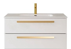 Cezares Тумба с раковиной Eco Cer-N 100 bianco opaco CZR-8095-100 ручки сатиновое золото – фотография-1
