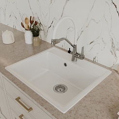 Teymi Мойка кухонная Lori Maxi 60 кварцевая белая матовая – фотография-6