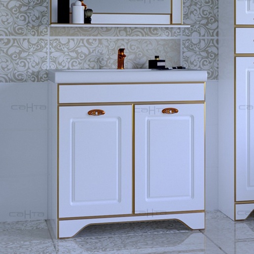 СанТа Тумба с раковиной Мадрид 80 белая патина, золото – фото-1